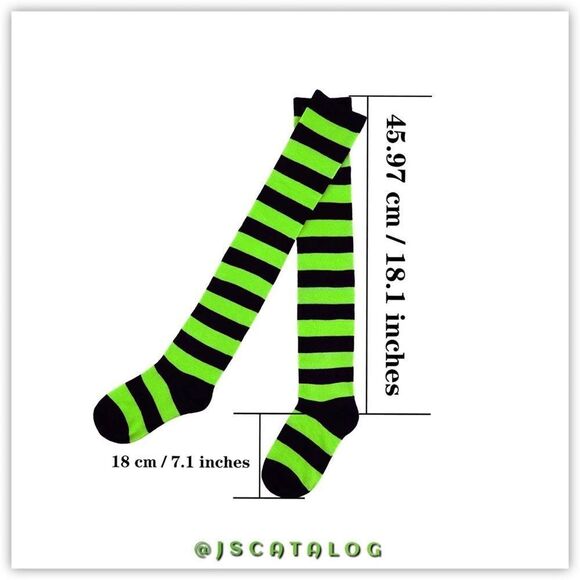 Bright Green & Black Striped Cotton ThighHighs - Picture 3 of 7